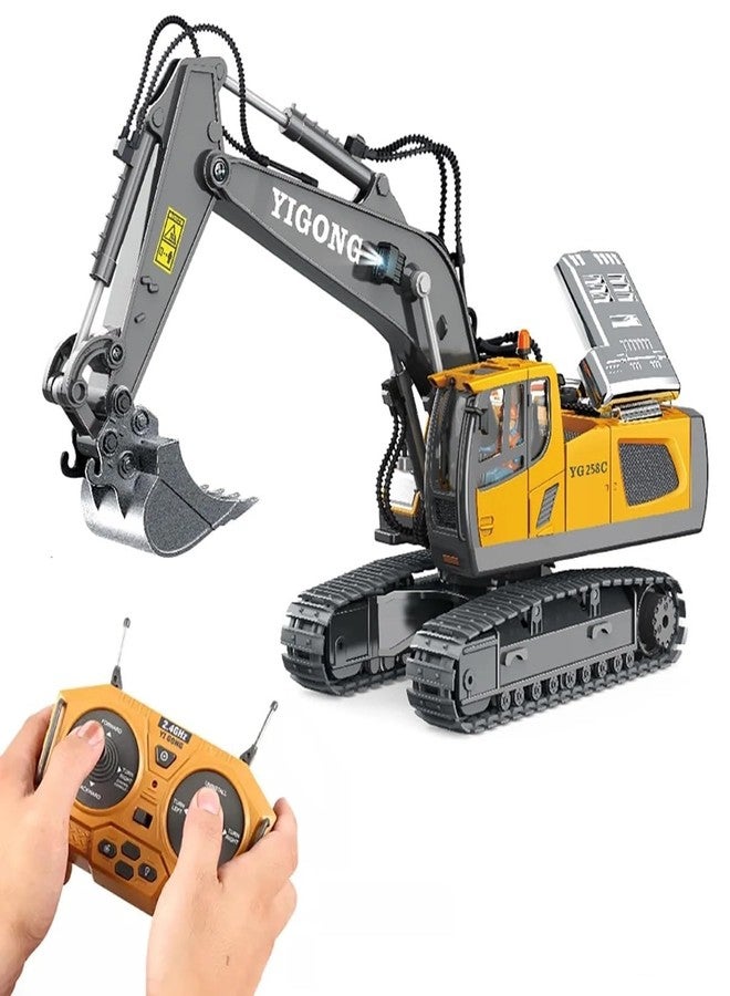 Junona Remote Control Excavator Toys Rechargeable RC Construction Excavators Digger Vehicles Engineering Toys with Metal Toy for Boys 8-12 Kids Best Gift Ideas for Age 3 to 10+ Year Old Boy - Image 1
